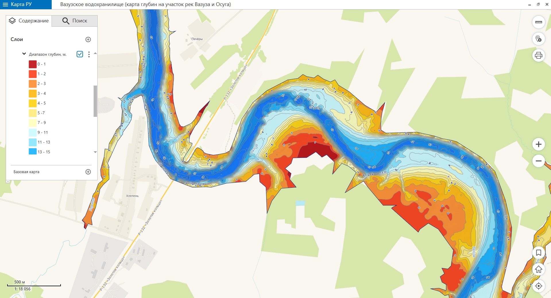 Карта глубин Рузского водохранилища HD для Garmin 2017, подробная HD карта глуби